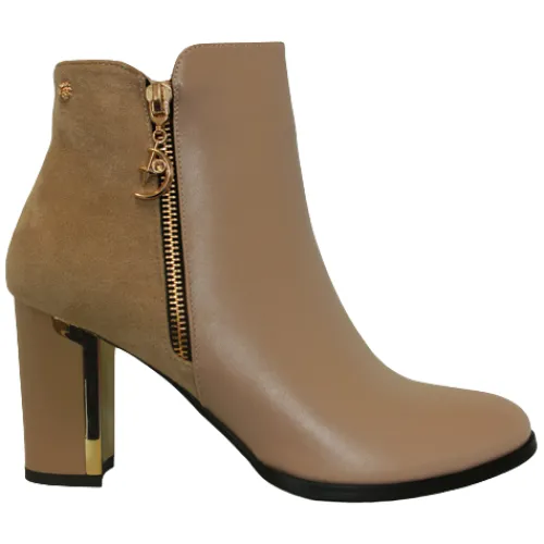 Redz Boots<Block Heeled Ankle Boots - D3077 - Beige