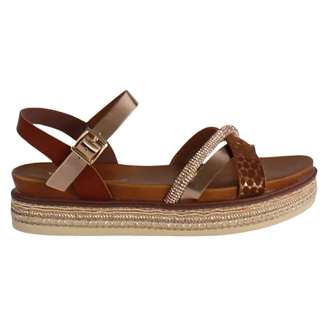 Redz Sandals<Ladies Flatform Sandals - 6W8908-1 - Tan/Gold