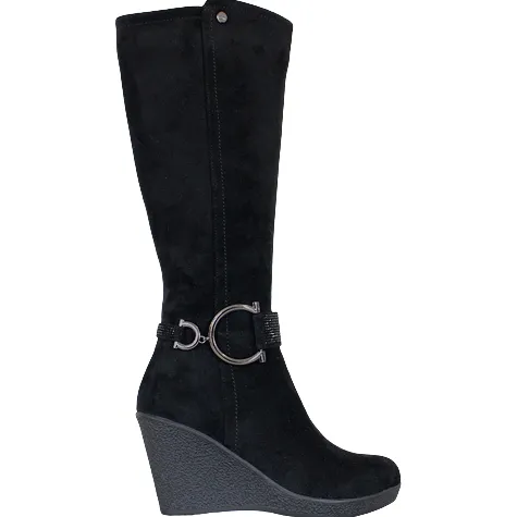 Redz Boots<Wedge Knee Boots - D3965-Black Suede