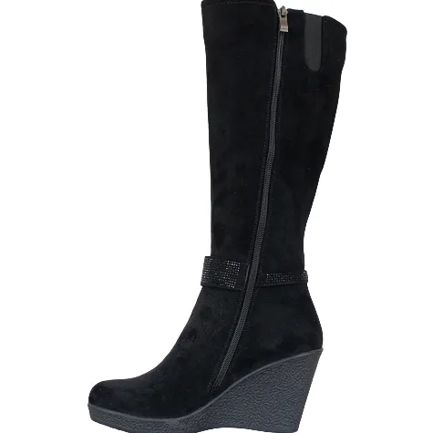 Redz Boots<Wedge Knee Boots - D3965-Black Suede