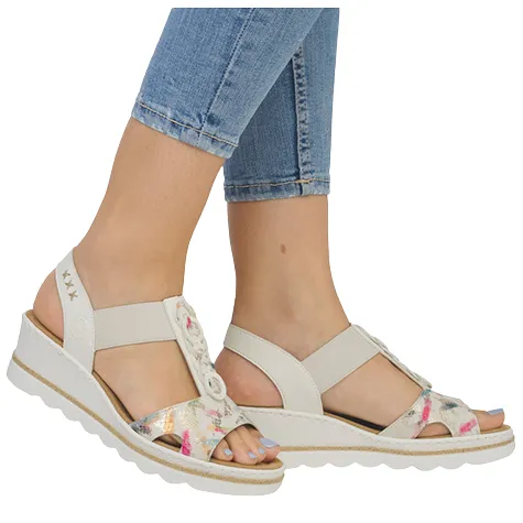 Rieker Sandals<Wedge Sandals - 67498-90 - White / Multi