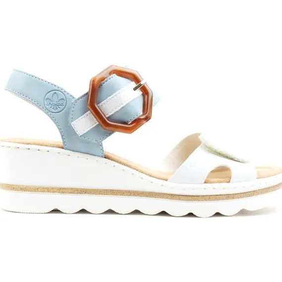Rieker Sandals<Wedge Sandals- 67476-81-33 - White/Blue