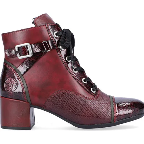 Rieker Boots<Block Heeled Ankle Boots - 70201-35 - Burgundy