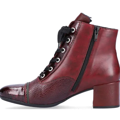 Rieker Boots<Block Heeled Ankle Boots - 70201-35 - Burgundy
