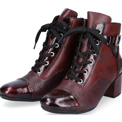 Rieker Boots<Block Heeled Ankle Boots - 70201-35 - Burgundy