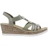 Rieker Sandals<Ladies Wedge Sandals - 619B2-31 - Green