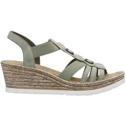 Rieker Sandals<Ladies Wedge Sandals - 619B2-31 - Green