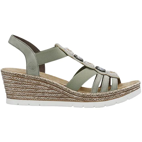 Rieker Sandals<Ladies Wedge Sandals - 619B2-31 - Green