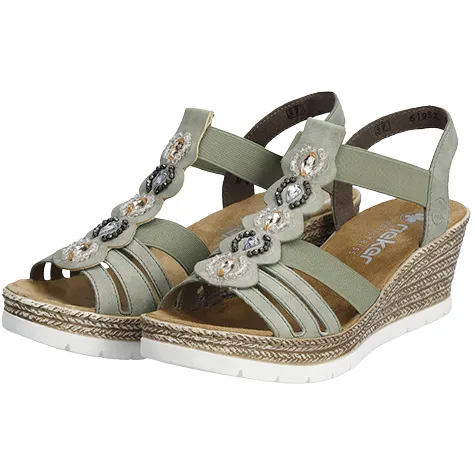 Rieker Sandals<Ladies Wedge Sandals - 619B2-31 - Green
