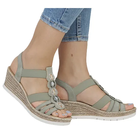 Rieker Sandals<Ladies Wedge Sandals - 619B2-31 - Green