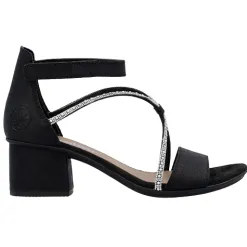 Rieker Heels<Ladies Block Heel Sandals - 64654-00 - Black