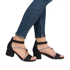 Rieker Heels<Ladies Block Heel Sandals - 64654-00 - Black