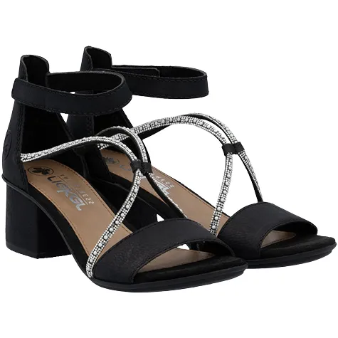 Rieker Heels<Ladies Block Heel Sandals - 64654-00 - Black