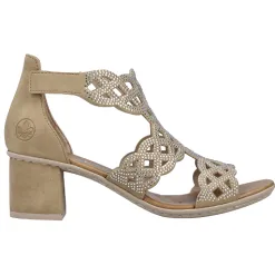Rieker Heels<Ladies Block Heeled Sandals - 64773-61 - Gold