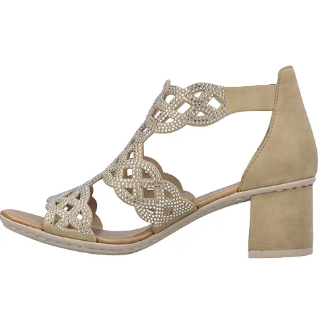 Rieker Heels<Ladies Block Heeled Sandals - 64773-61 - Gold