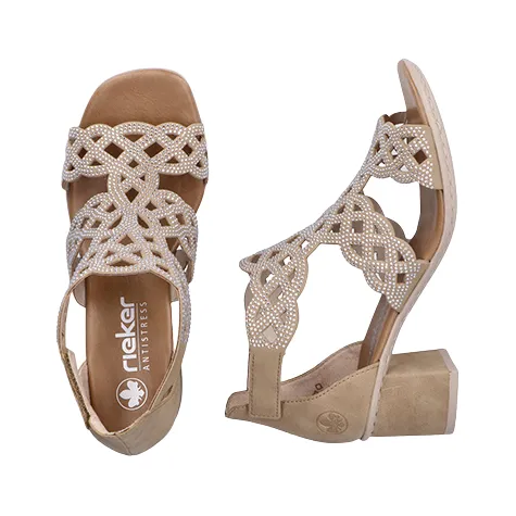 Rieker Heels<Ladies Block Heeled Sandals - 64773-61 - Gold
