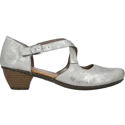 Rieker Heels<Ladies Cross Strap Pumps - 41781-40 - Silver