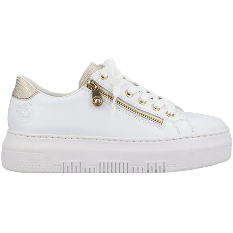 Rieker Trainers<Ladies Flatform Trainers - M1921-80 - White / Gold
