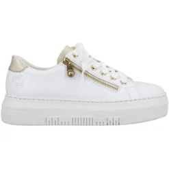 Rieker Trainers<Ladies Flatform Trainers - M1921-80 - White / Gold