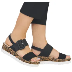 Rieker Sandals<Ladies Low Wedge Sandals - V3950-00 - Black