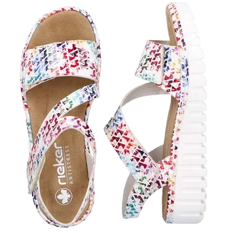 Rieker Sandals<Ladies Low Wedge Sandals - V1364-90 - Multi