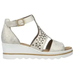 Rieker Sandals<Ladies Wedge Sandals - 67481 - Beige/Gold