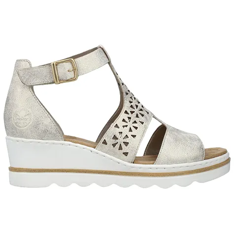 Rieker Sandals<Ladies Wedge Sandals - 67481 - Beige/Gold