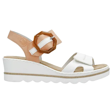Rieker Sandals<Ladies Wedge Sandals - 67476 - White/Apricot