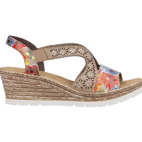 Rieker Sandals<Ladies Wedge Sandals - 61916 - Multi