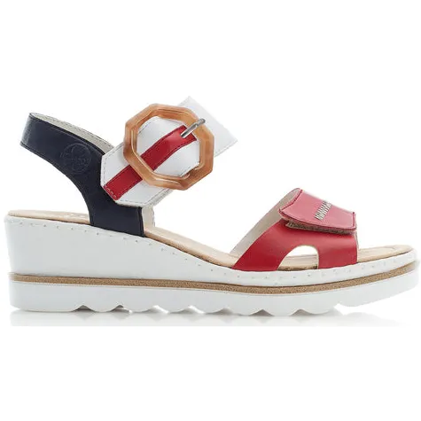 Rieker Sandals<Ladies Wedge Sandals- 67476-81-33 - Navy/White/Red
