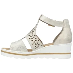 Rieker Sandals<Ladies Wedge Sandals - 67481 - Beige/Gold