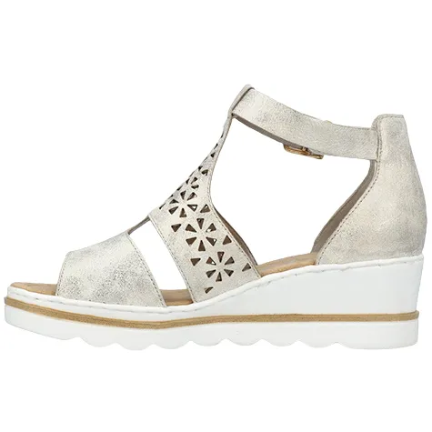 Rieker Sandals<Ladies Wedge Sandals - 67481 - Beige/Gold