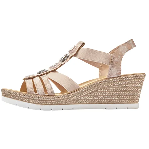 Rieker Sandals<Ladies Wedge Sandals - 619B2-31 - Pink