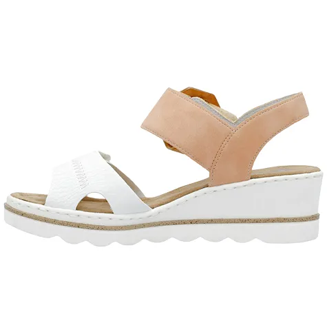 Rieker Sandals<Ladies Wedge Sandals - 67476 - White/Apricot
