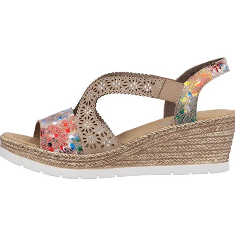 Rieker Sandals<Ladies Wedge Sandals - 61916 - Multi