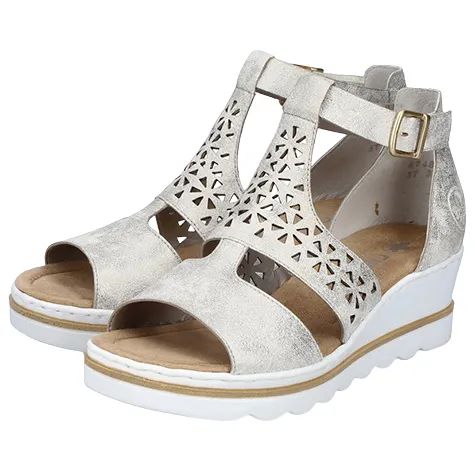 Rieker Sandals<Ladies Wedge Sandals - 67481 - Beige/Gold