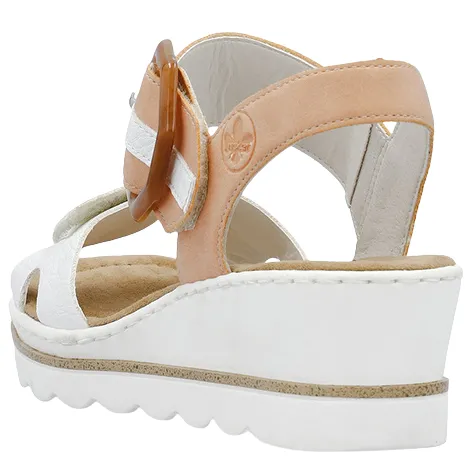 Rieker Sandals<Ladies Wedge Sandals - 67476 - White/Apricot