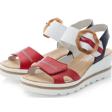 Rieker Sandals<Ladies Wedge Sandals- 67476-81-33 - Navy/White/Red