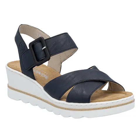 Rieker Sandals<Ladies Wedge Sandals - 67463-14 - Navy