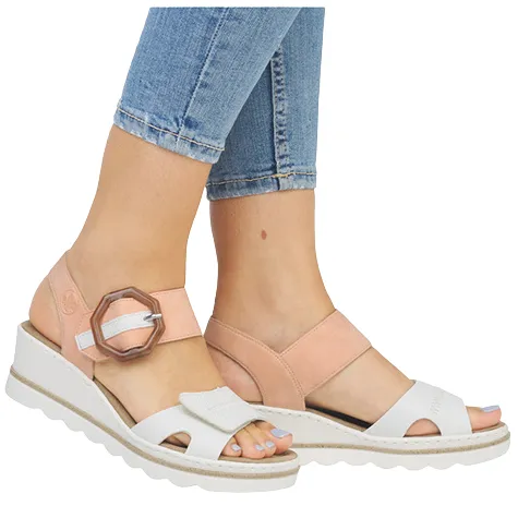 Rieker Sandals<Ladies Wedge Sandals - 67476 - White/Apricot