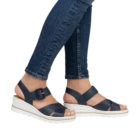 Rieker Sandals<Ladies Wedge Sandals - 67463-14 - Navy