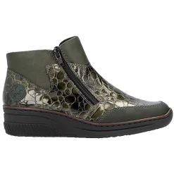 Rieker Boots<Ladies Wedge Side Zip Ankle Boot - 48754-54 - Green