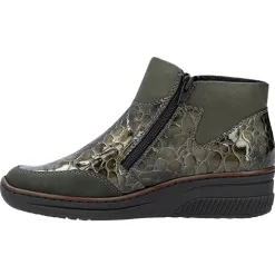 Rieker Boots<Ladies Wedge Side Zip Ankle Boot - 48754-54 - Green