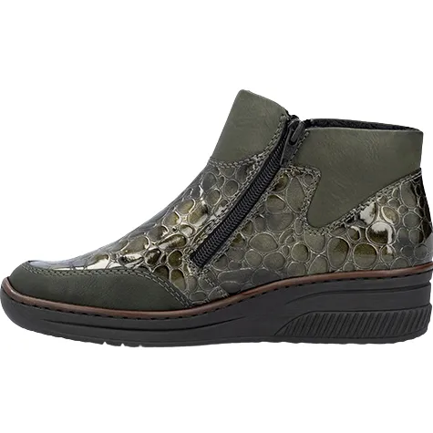 Rieker Boots<Ladies Wedge Side Zip Ankle Boot - 48754-54 - Green