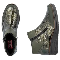 Rieker Boots<Ladies Wedge Side Zip Ankle Boot - 48754-54 - Green