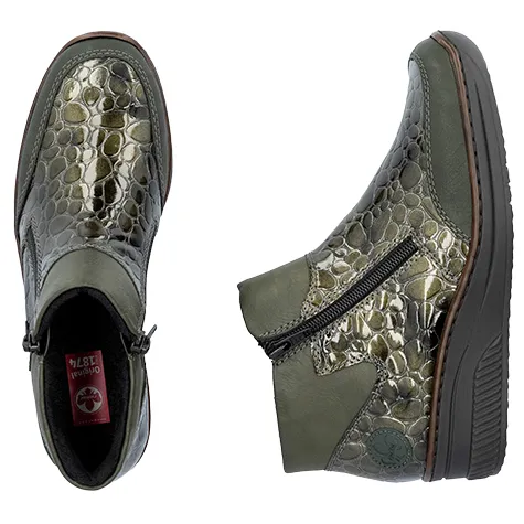 Rieker Boots<Ladies Wedge Side Zip Ankle Boot - 48754-54 - Green