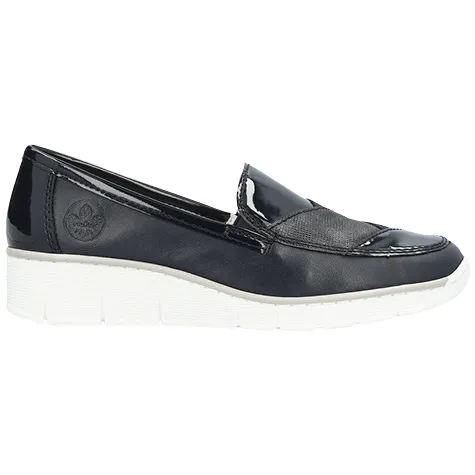 Rieker Ladies Wide Fitting | Shoes<Wide Fit Wedge Shoes - 53785-00 - Navy