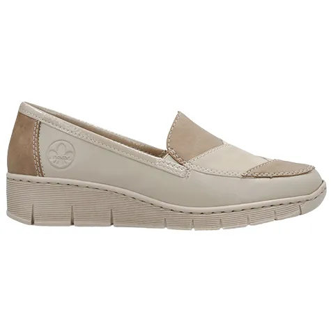 Rieker Ladies Wide Fitting | Shoes<Wide Fit Wedge Shoes - 53785-00 - Beige/Rose Gold