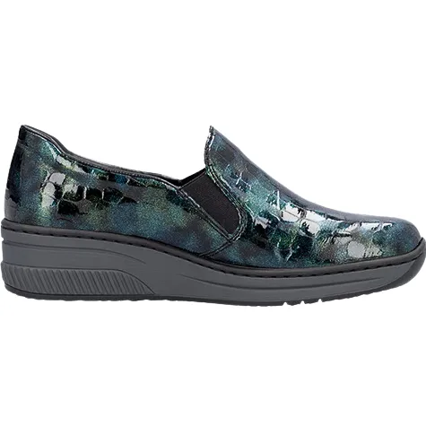 Rieker Ladies Wide Fitting | Shoes<Wide Fit Wedge Shoes - 48752 - Blue/Green