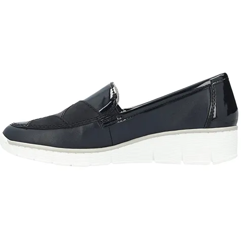 Rieker Ladies Wide Fitting | Shoes<Wide Fit Wedge Shoes - 53785-00 - Navy